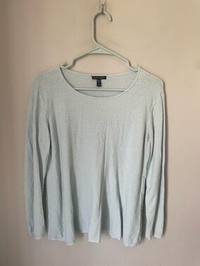 Eileen Fisher Light Blue Textured Linen Blend Long Sleeve Top Size Medium